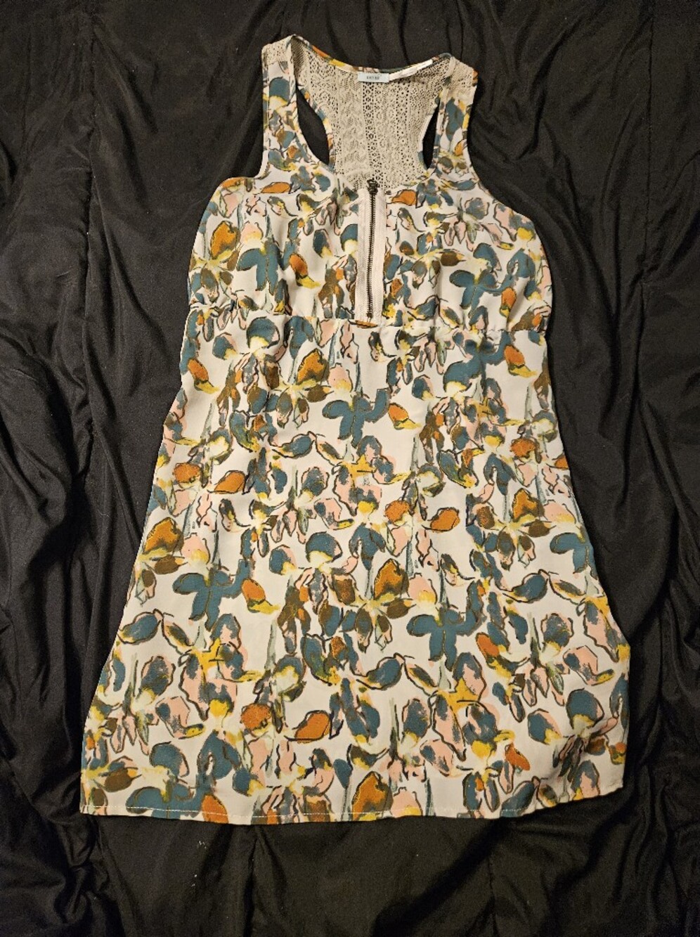 Kimchi Blue Floral Mini Dress in Cream, Teal, Mustard and Pink